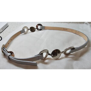 EUC Garuglieri Italian Leather Belt Gray Silver Disc Accents Size S (30–34” Wais